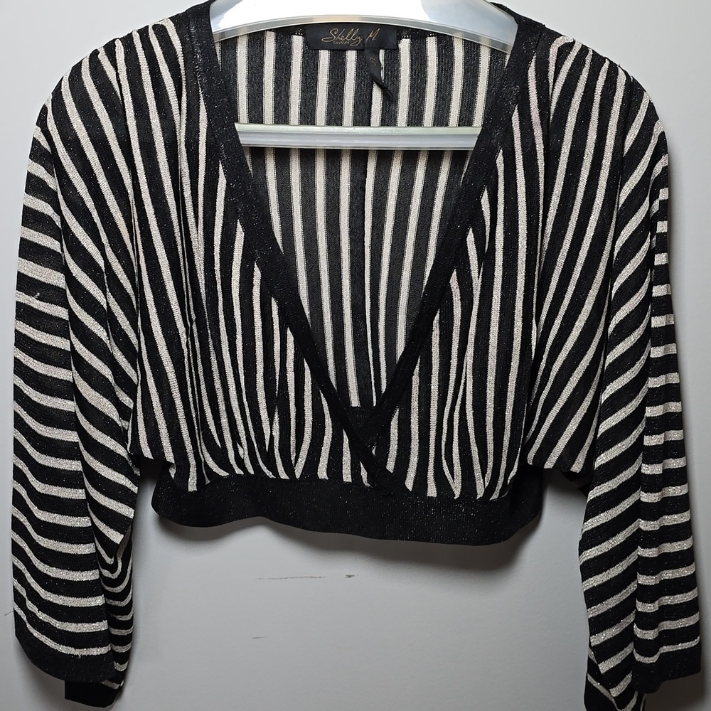 Shelley M Metallic Stripe Crop Wrap Top Size S